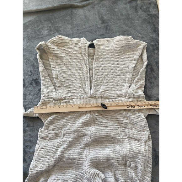 Free People Pull Me In Romper Womens XS Pebble Gray Waffle Knit Belted - Picture 13 of 15